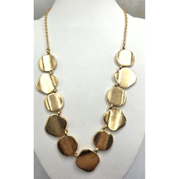 Gold-Tone Adjustable Chain Necklace With Textured Disk Pendant Design By Loft - Picture 1 of 3